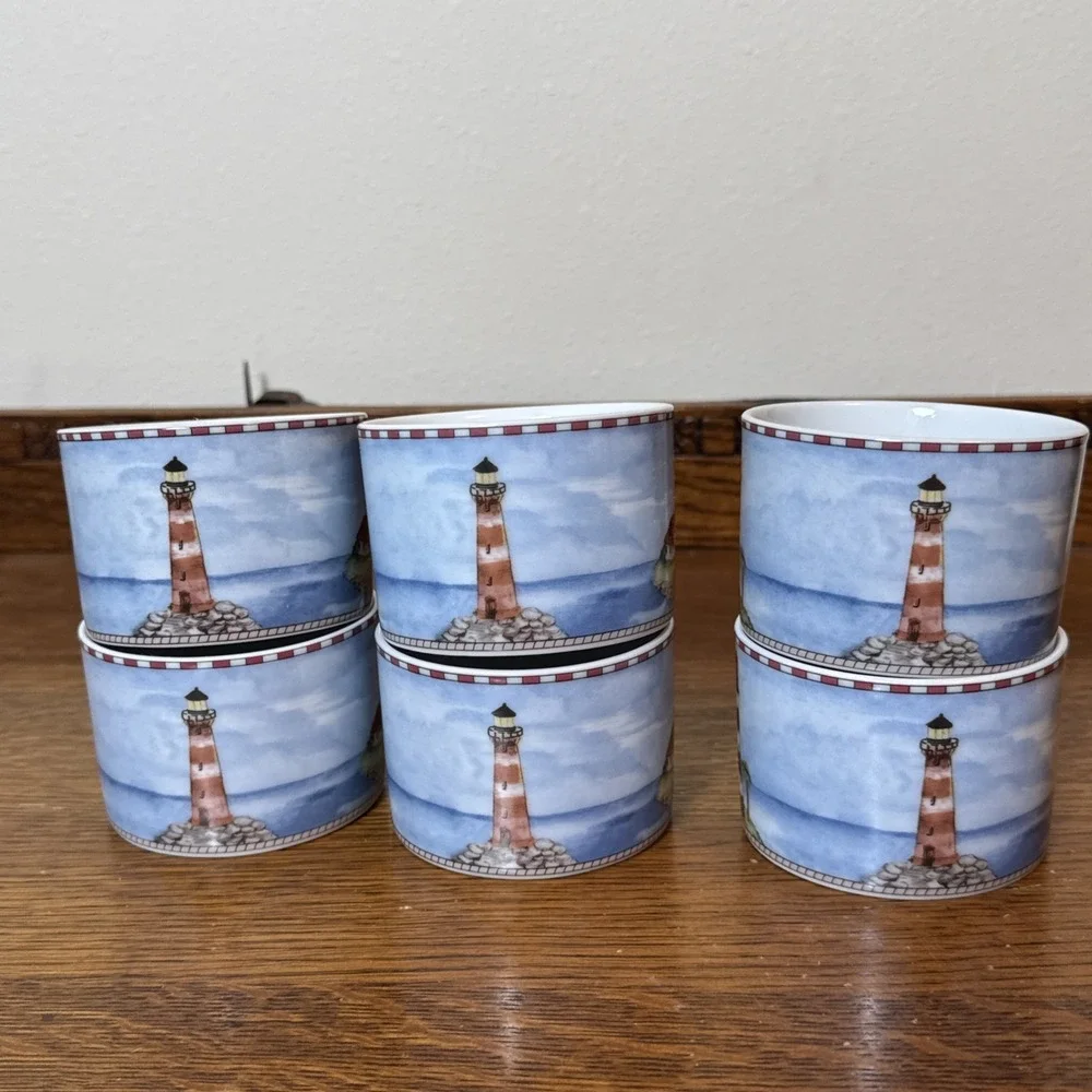 Lot/6 Set LIGHTHOUSE 1/2 MUGS 6-8 oz American Atelier 5100 SIGNALS Demitasse?